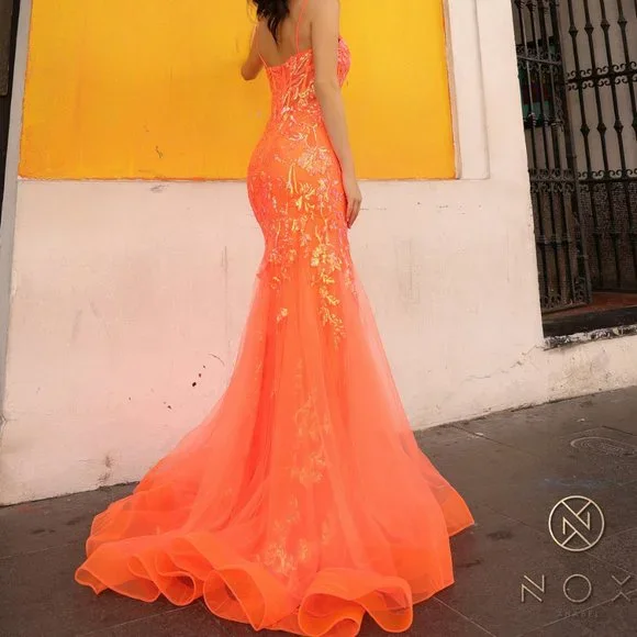 NEW LONG FORMAL SLEEVELESS MERMAID TULLE DRESS EMBROIDERED WITH SEQUINS NX Q1390 Prom